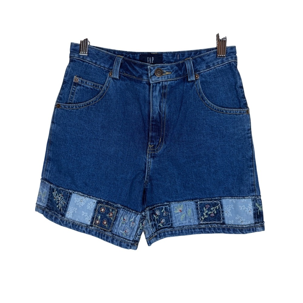 Gap Kids Girls Blue Denim Patchwork Floral Embroidered Shorts Size 12